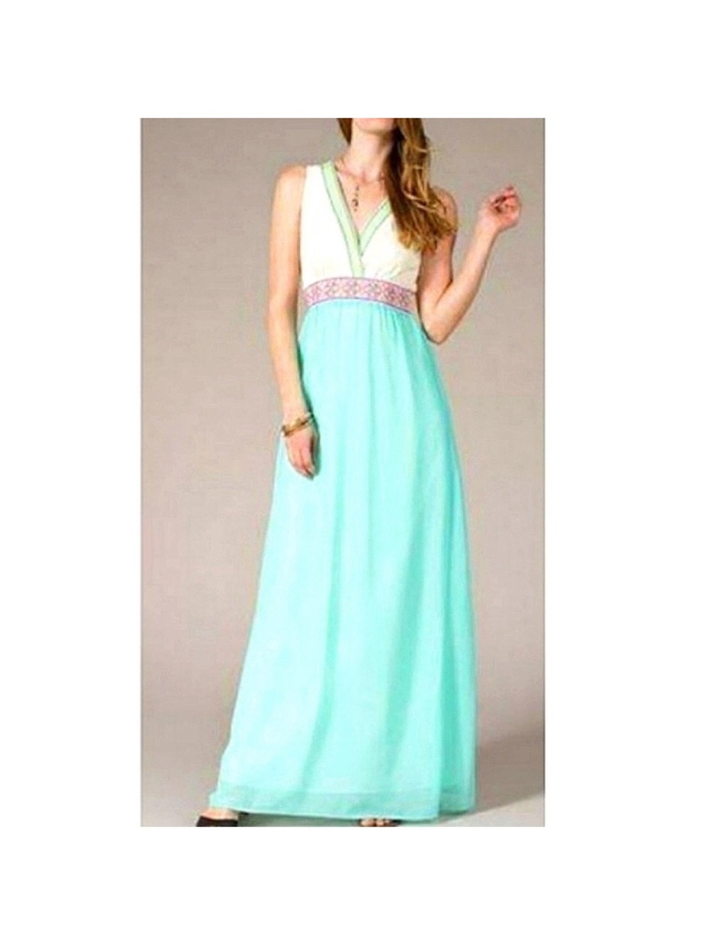 Flying Tomato White and Aqua Maxi Dress